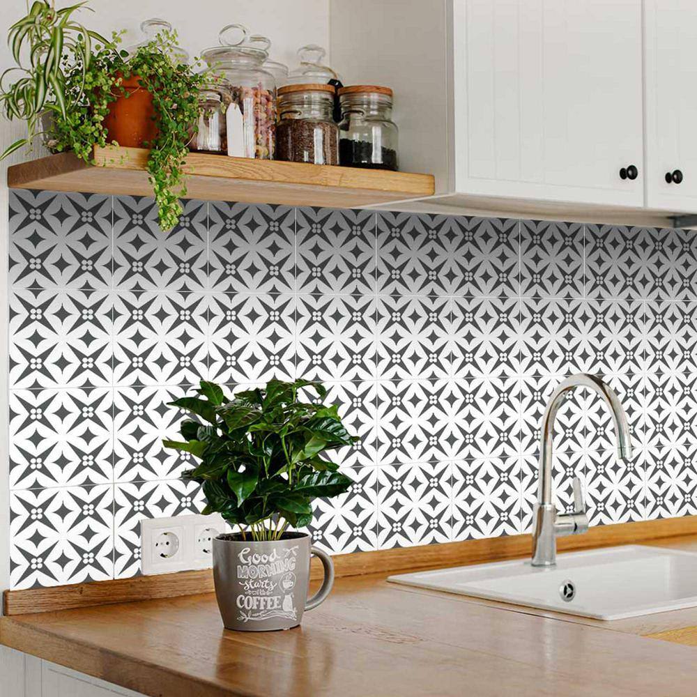 None Grey B42 5 in. x 5 in. Vinyl Peel and Stick Tile (24 Tiles, 4.17 sq.ft./pack)