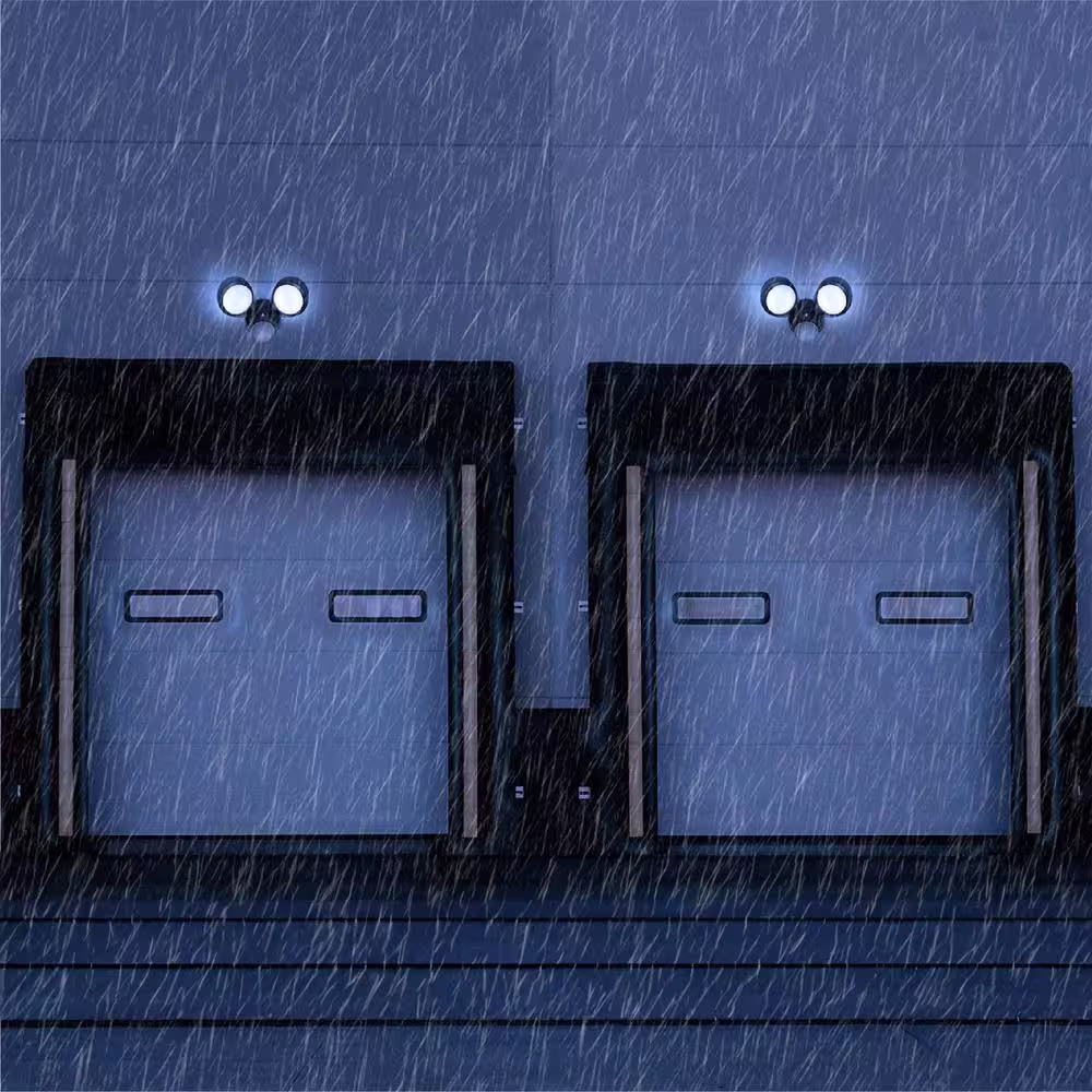 Sunlite 20-Watt 150-Degree Black Motion Activated Outdoor Integrated LED Flood Dual Head Round Wall Mount Security Light, 5000K