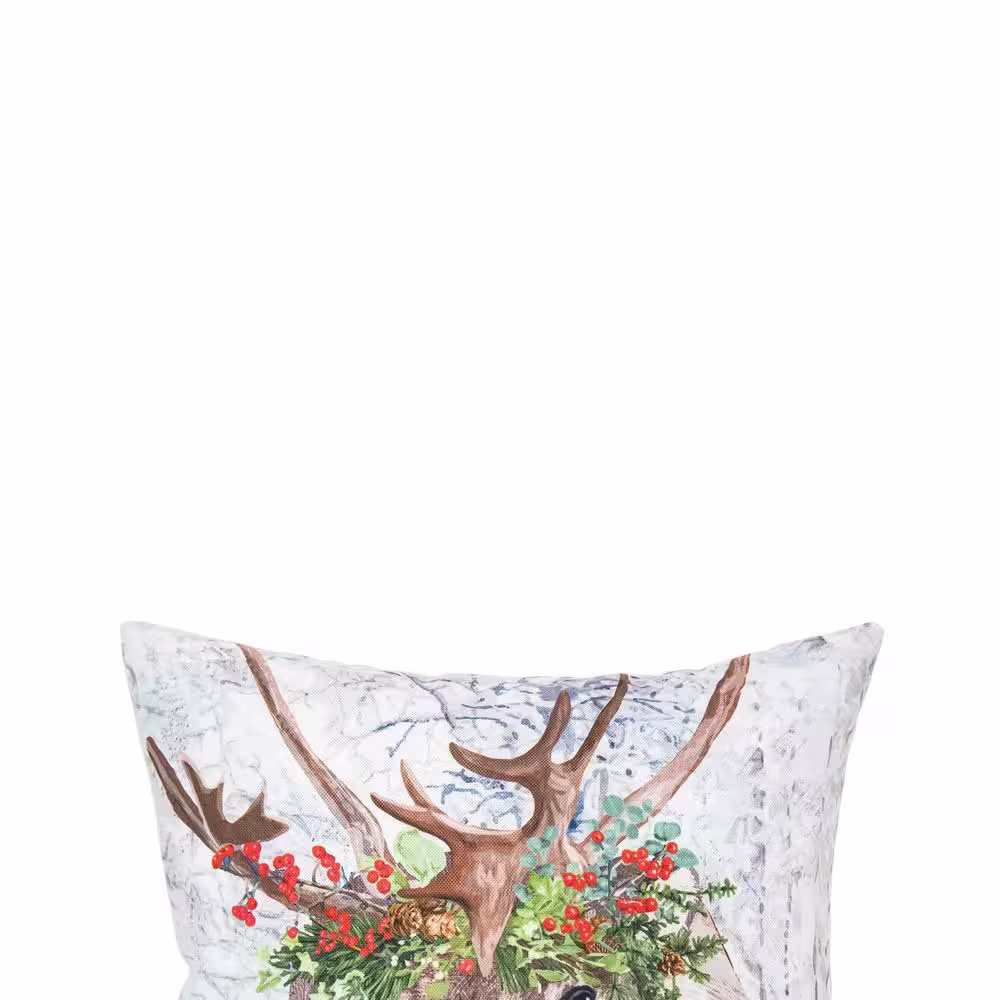 C&F Home White Reindeer Flower Crown Indoor/Outdoor Winter Christmas Throw Pillow