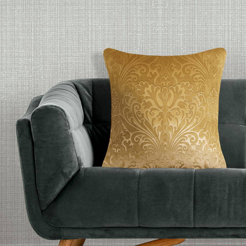 Edie@Home Gold Chevron Velvet 20 in. X 20 in. Throw Pillow
