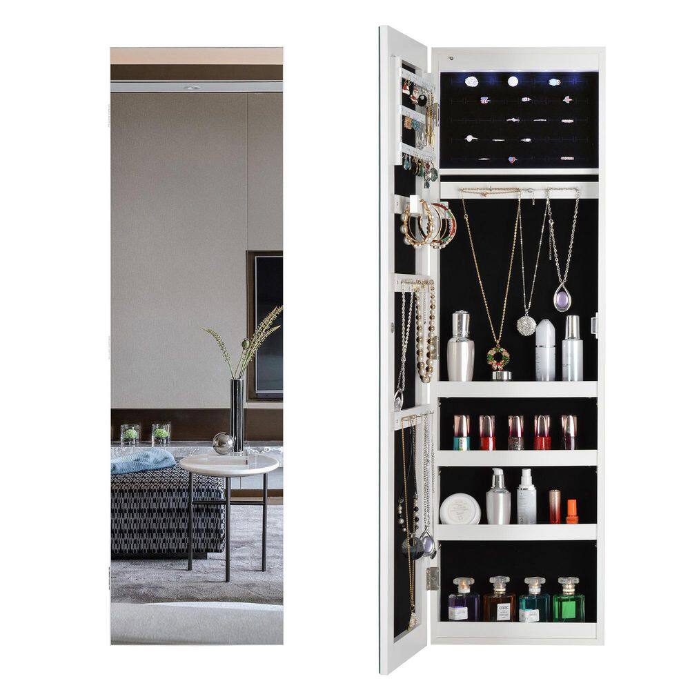 Unbranded White Full Mirror Fashion Simple Jewelry Storage Cabinet with Led Light