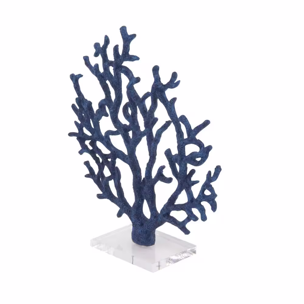 Litton Lane Blue Polystone Textured Porous Coral Sculpture with Acrylic Base