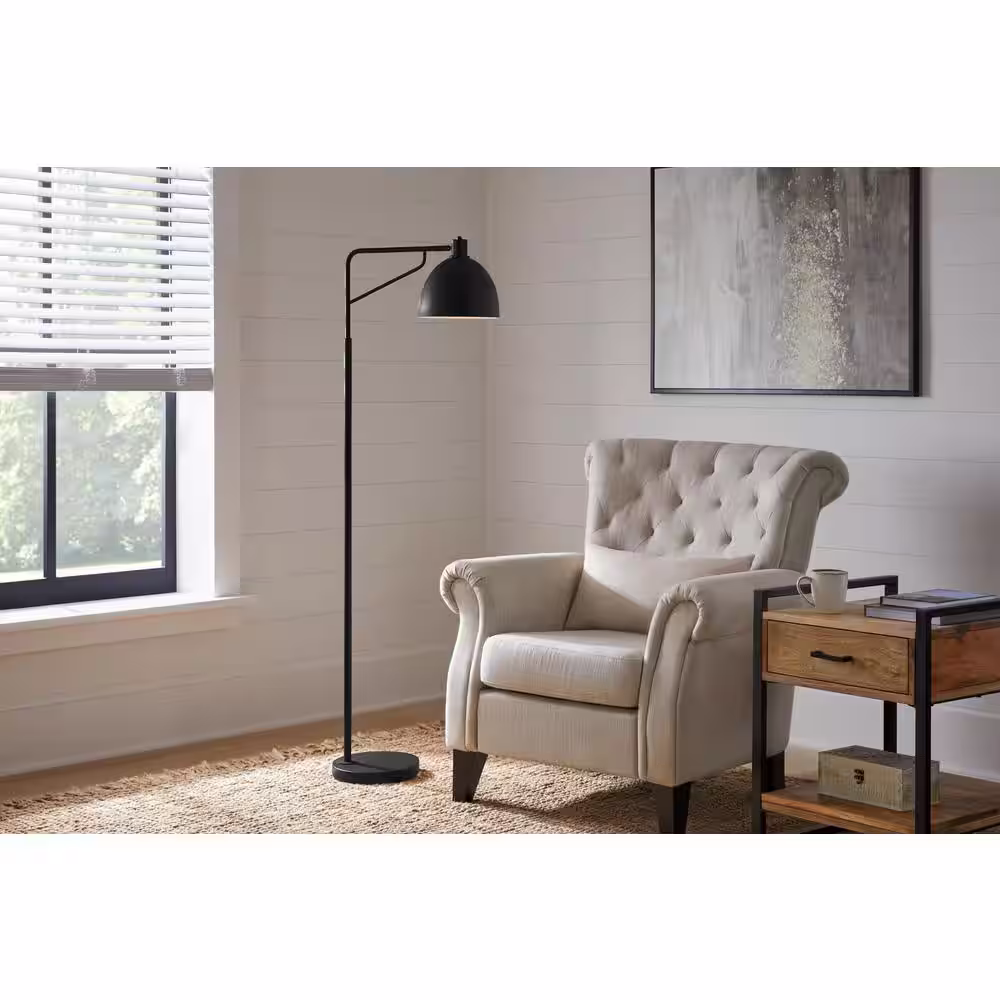 Hampton Bay Elkton 61.25 in. Black Floor Lamp