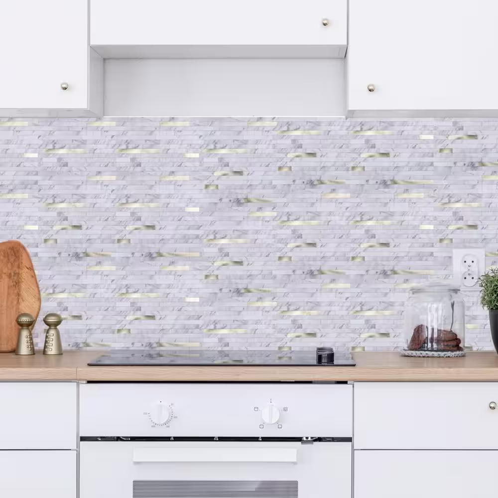 Art3d Gold Embellished White 12 in. x 12 in. Metal Peel and Stick Tile Backsplash for Kitchen Bathroom (10 sq. ft./Box)