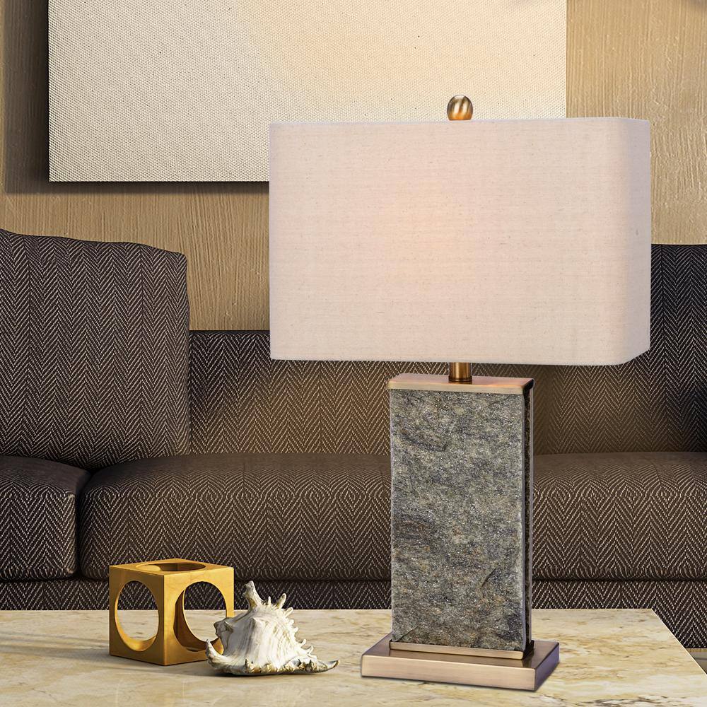 Fangio Lighting 26 in. Natural Stone and Antique Brass Stone and Metal Table Lamp