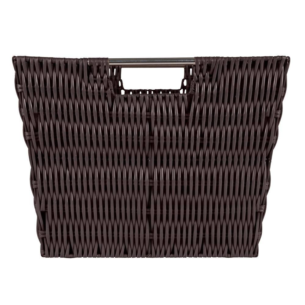 SIMPLIFY 10 in. x 13 in. Brown Large Rattan Storage Tote Basket