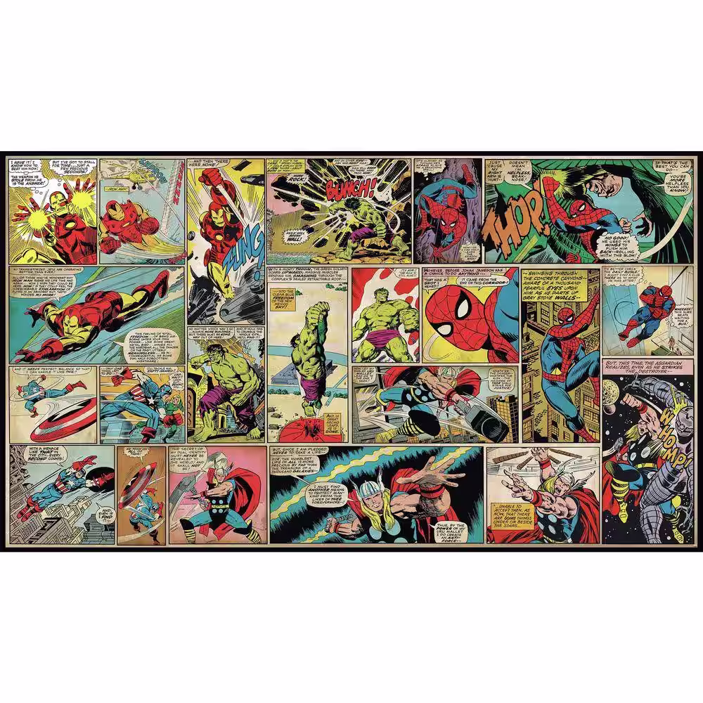 RoomMates 72 in. W x 126 in. H Marvel Comic Panel XL Chair Rail 7-Panel Prepasted Wall Mural
