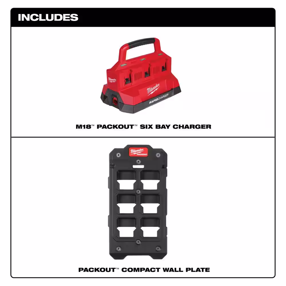 Milwaukee M18 18V Lithium-Ion PACKOUT 6-Port Rapid Charger w/PACKOUT Mounting Plate