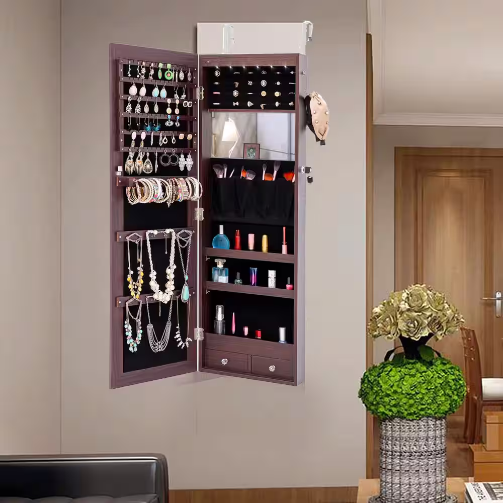 None Hung on the Door or Wall Type Mirror Jewelry Box Storage Mirror Cabinet Lockable with LED Light