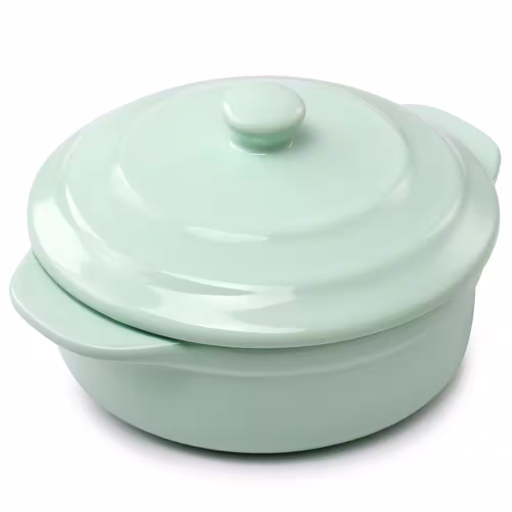 None Stoneware Round Mini Casserole with Lid in Mint