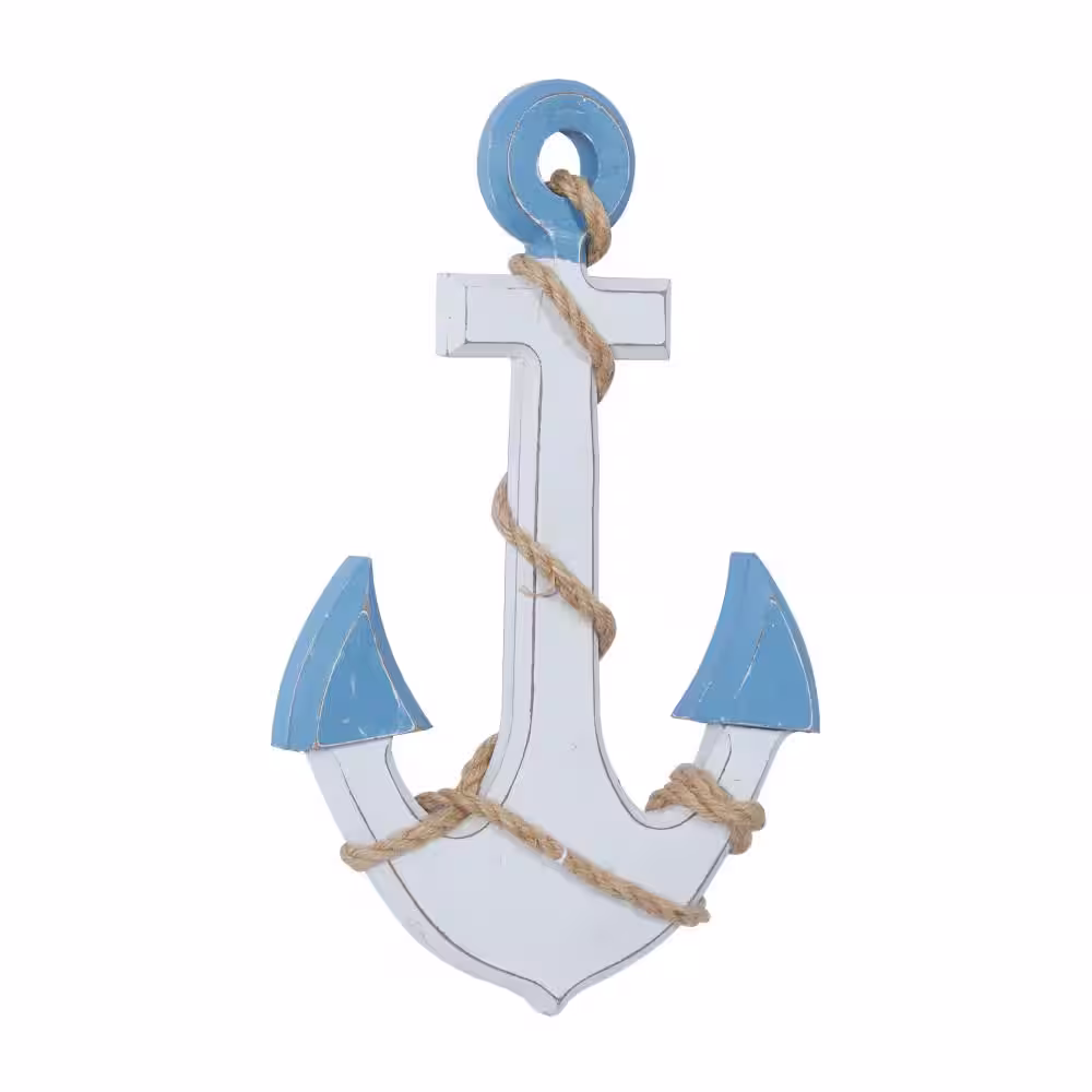 Litton Lane Wood White Anchor Wall Decor with Twisted Rope