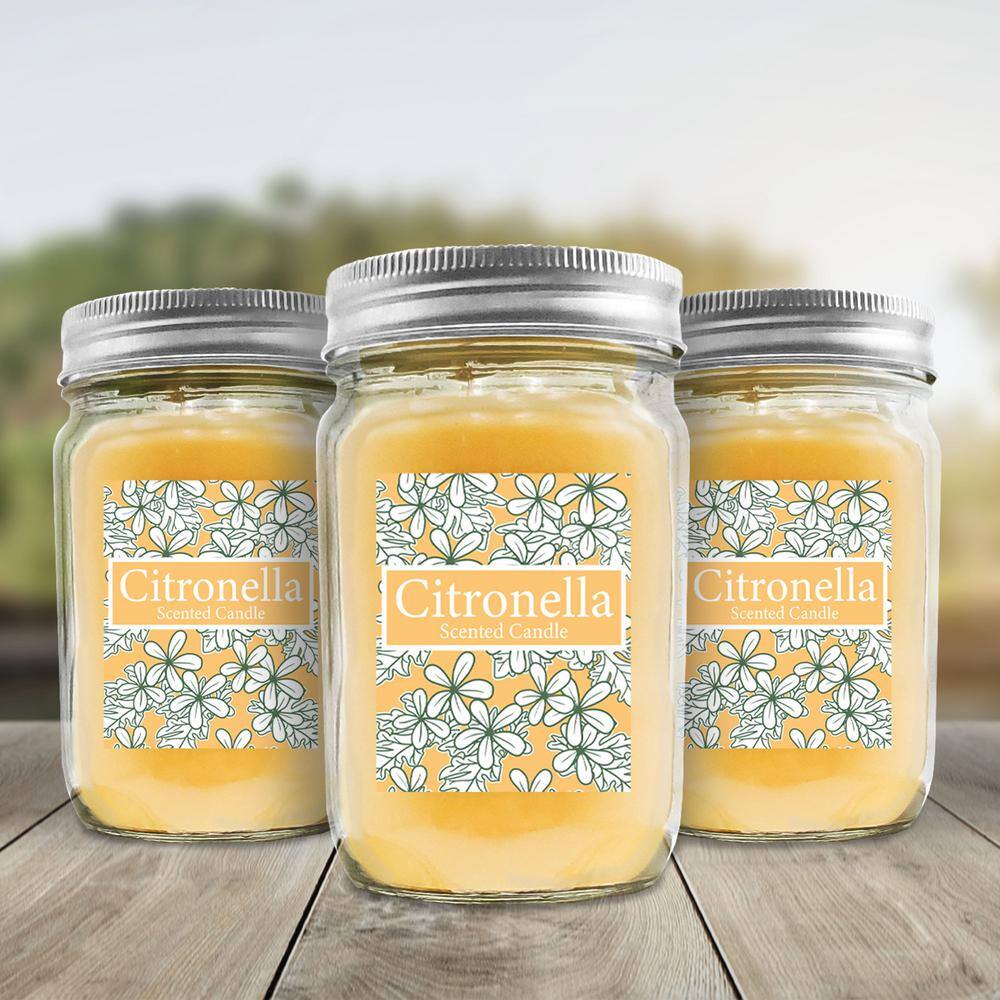 LUMABASE 9 oz. Yellow Citronella Mason Jar Candles (3-Count)