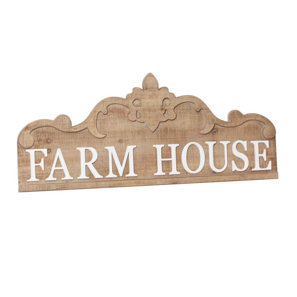 Litton Lane 19 in. x 47 in. Brown Wood Farmhouse Sign Wall Decor