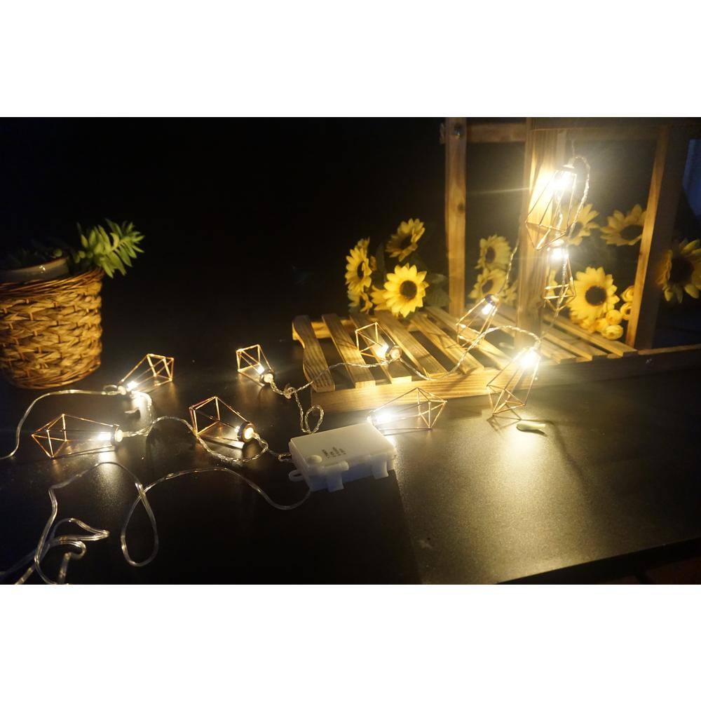 Hampton Bay 12 ft. 10-Light Battery Operated Metal Indoor Integrated LED String Lights