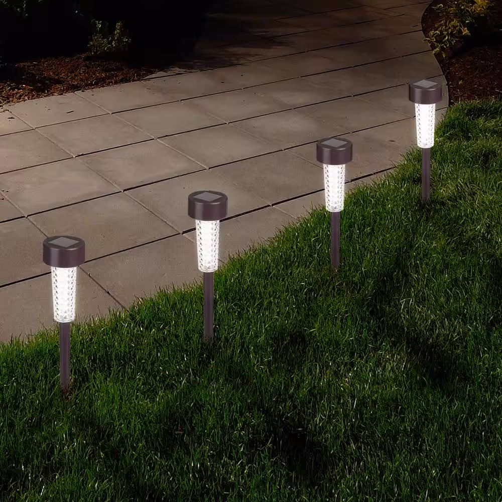 Pure Garden Bronze Outdoor Solar Integrated LED Textured Glass Path Lights (6-Pack)