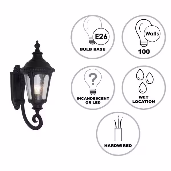 Bel Air Lighting Commons 1-Light Black Coach Outdoor Wall Light Fixture with Seeded Glass