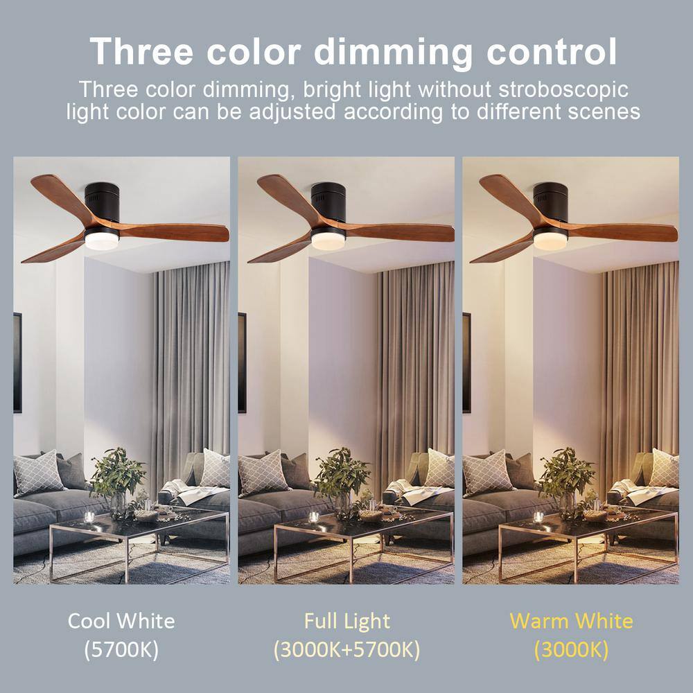 Clihome 52 in. W Indoor Black Remote Wood Ceiling Fan with Adjustable Brightness Light