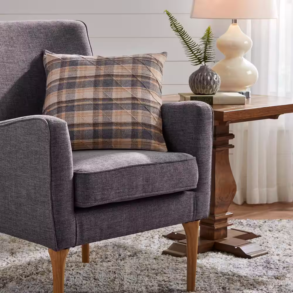 Home Decorators Collection Beige Plaid 18 in. x 18 in. Square Decorative Throw Pillow