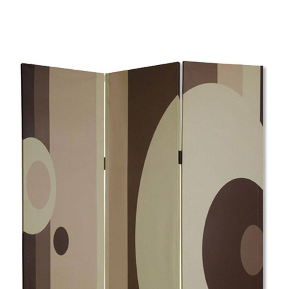 Benjara Beige and Brown 3-Panel Canvas Print Room Divider with Circle Design
