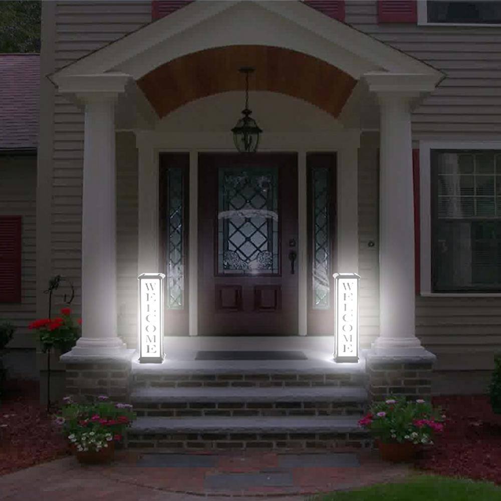 TECHKO Solar Black Welcome LED Path Light - Amber or White Light (Height 33.4 in. )