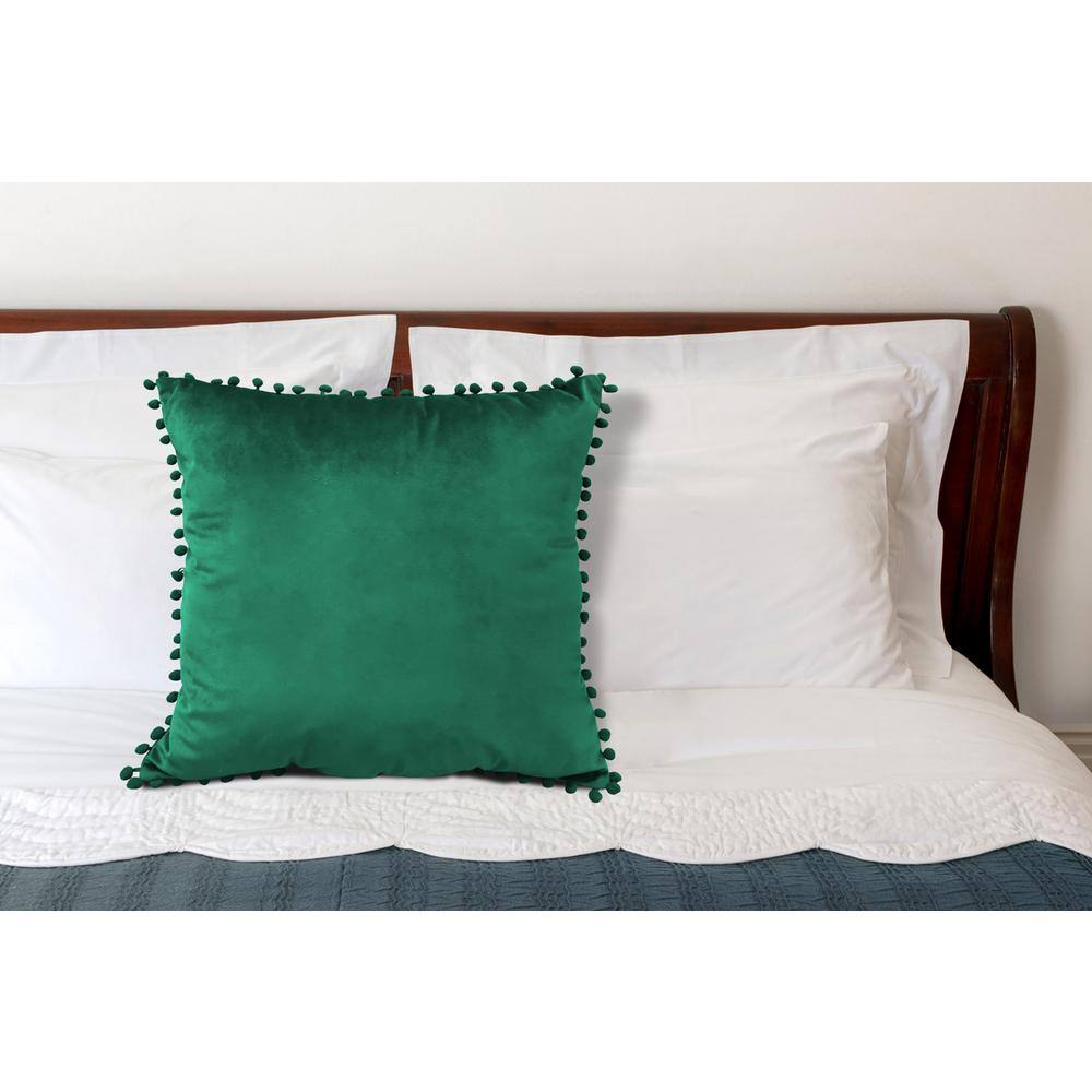 Harper Lane Pom Pom Emerald Green 18 in. x 18 in. Throw Pillow