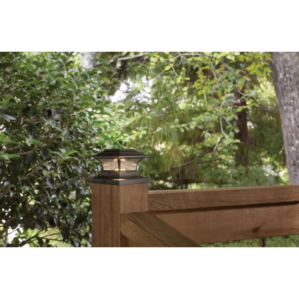 Hampton Bay 4 in. x 4 in. Bronze Integrated LED Outdoor Solar Deck Post Light with 6 in. x 6 in. Adapter (2-Pack)