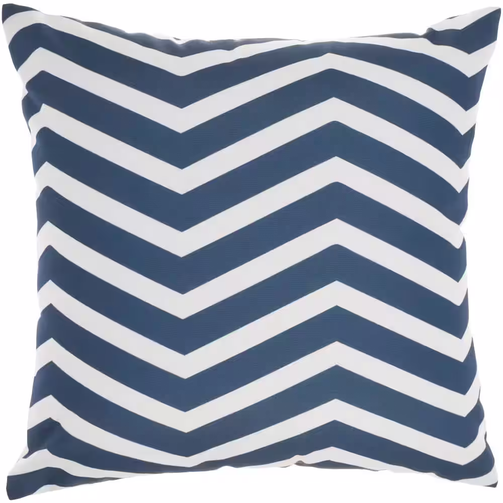 Mina Victory Aloha Ivory/Navy 20 in. x 20 in. Floral Indoor/Outdoor Throw Pillow