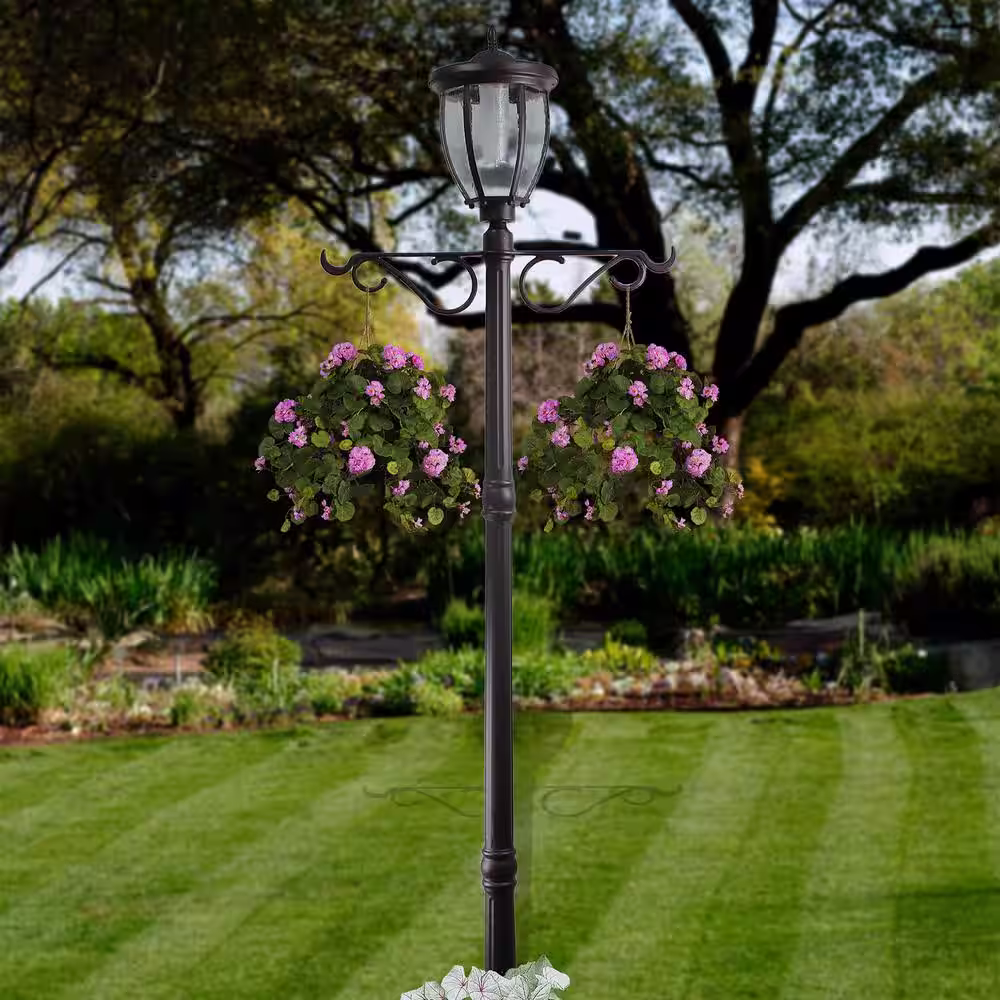 SunRay Kenwick 1-Light Outdoor Black Integrated LED Lamp Post and Planter