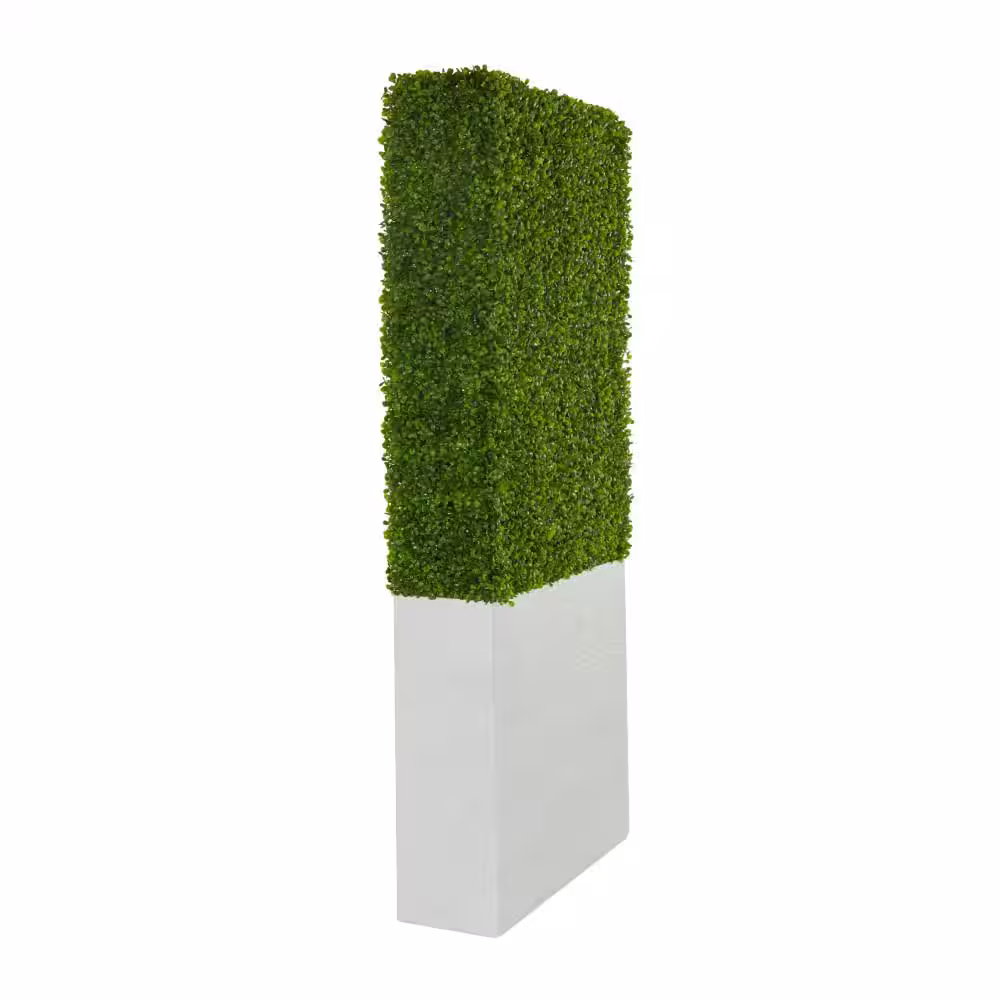 Litton Lane 65 in. H Tall Boxwood Hedge Topiary with Realistic Leaves and White Fiberglass Planter Box