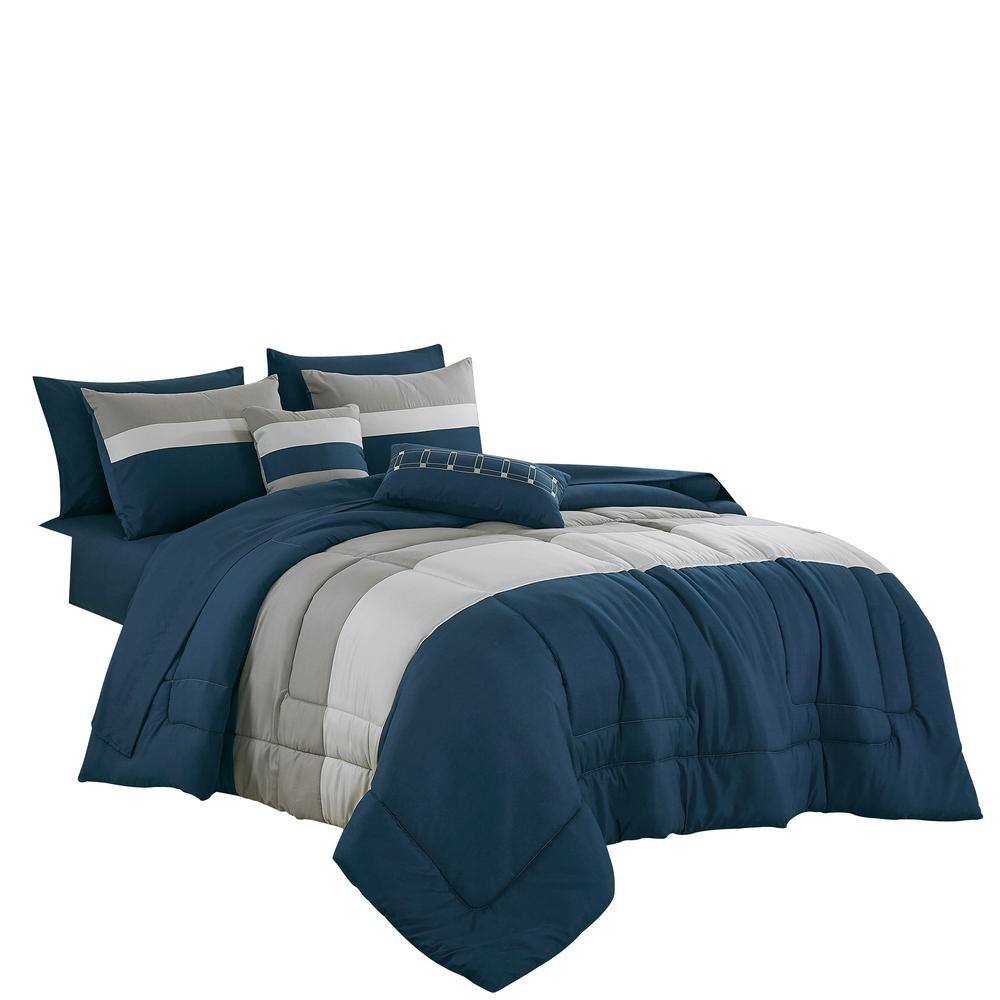 Shatex 9-Piece All Season Bedding Queen size Comforter Set, Ultra Soft Polyester Elegant Bedding Comforters Blue