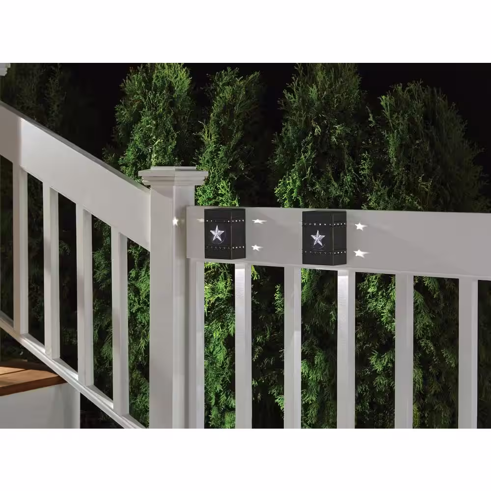 Hampton Bay Distressed Black Integrated LED Outdoor Solar Deck Light with American Star (2-Pack)
