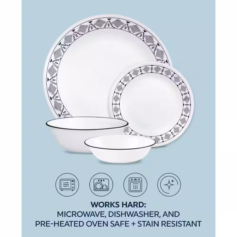 Corelle Cusco 16-Piece Vitrelle Glass Dinnerware Set (Service for 4) in Gray and White