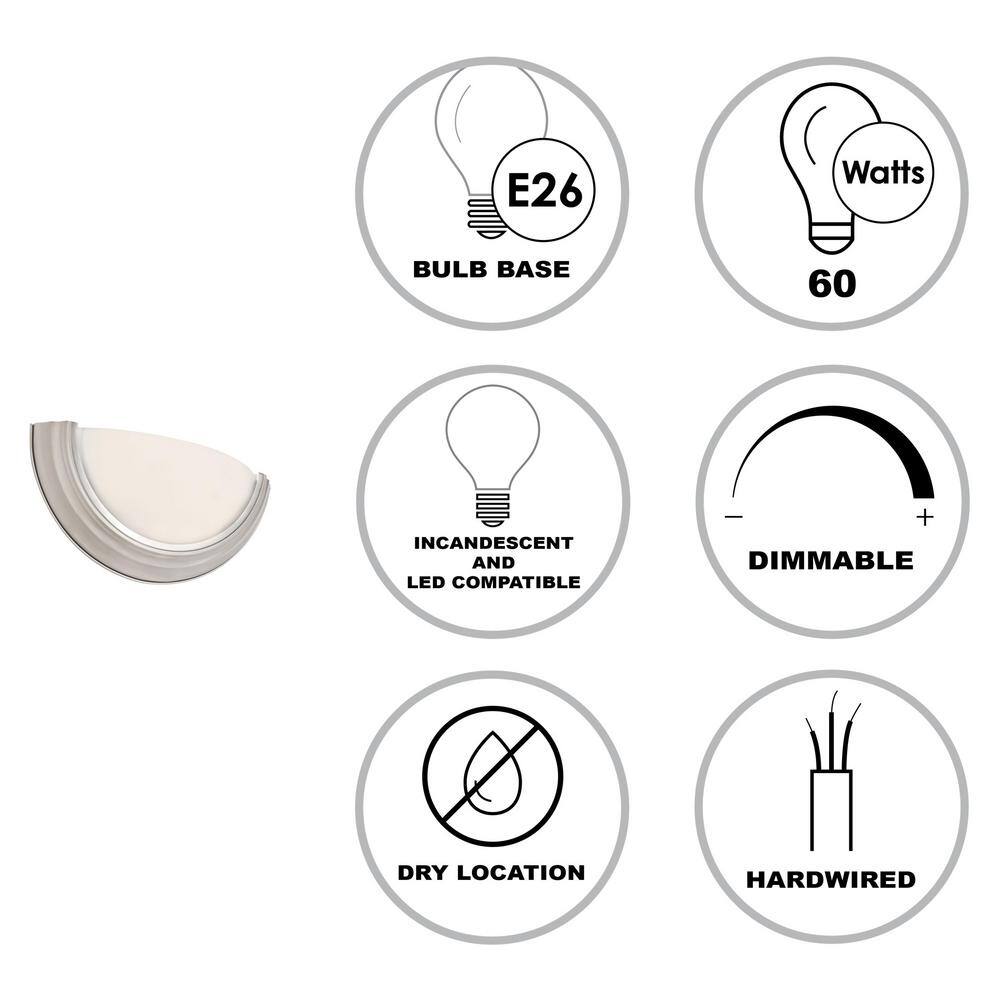 Bel Air Lighting Ray 1-Light Brushed Nickel Indoor Wall Sconce Light Fixture with Frosted Glass