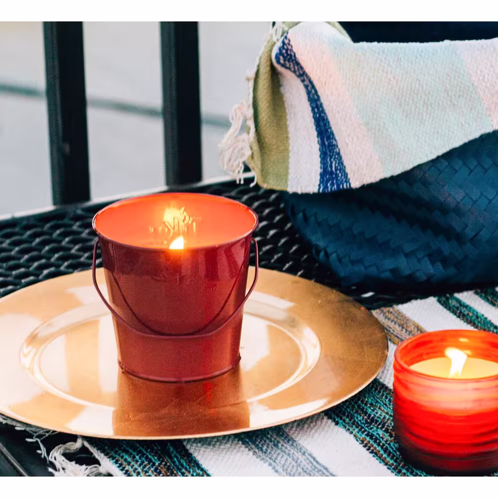 TIKI 17 oz. Wax Bucket Candle Lavish Woodland Navy Blue, Army Green and Burgundy (3-Pack)