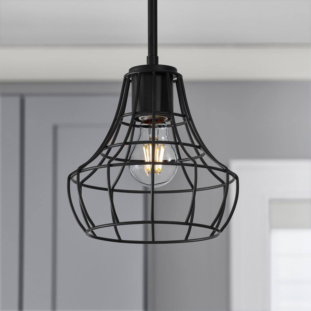 None 2-1/4 in. Matte Black Metal Flared Cage Pendant Light Shade
