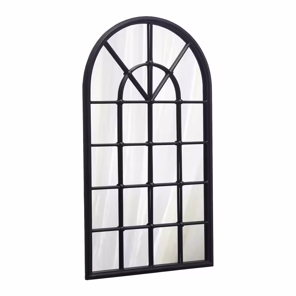 PARISLOFT 28 in. H x 16 in. W Arched Metal Framed Black Mirror