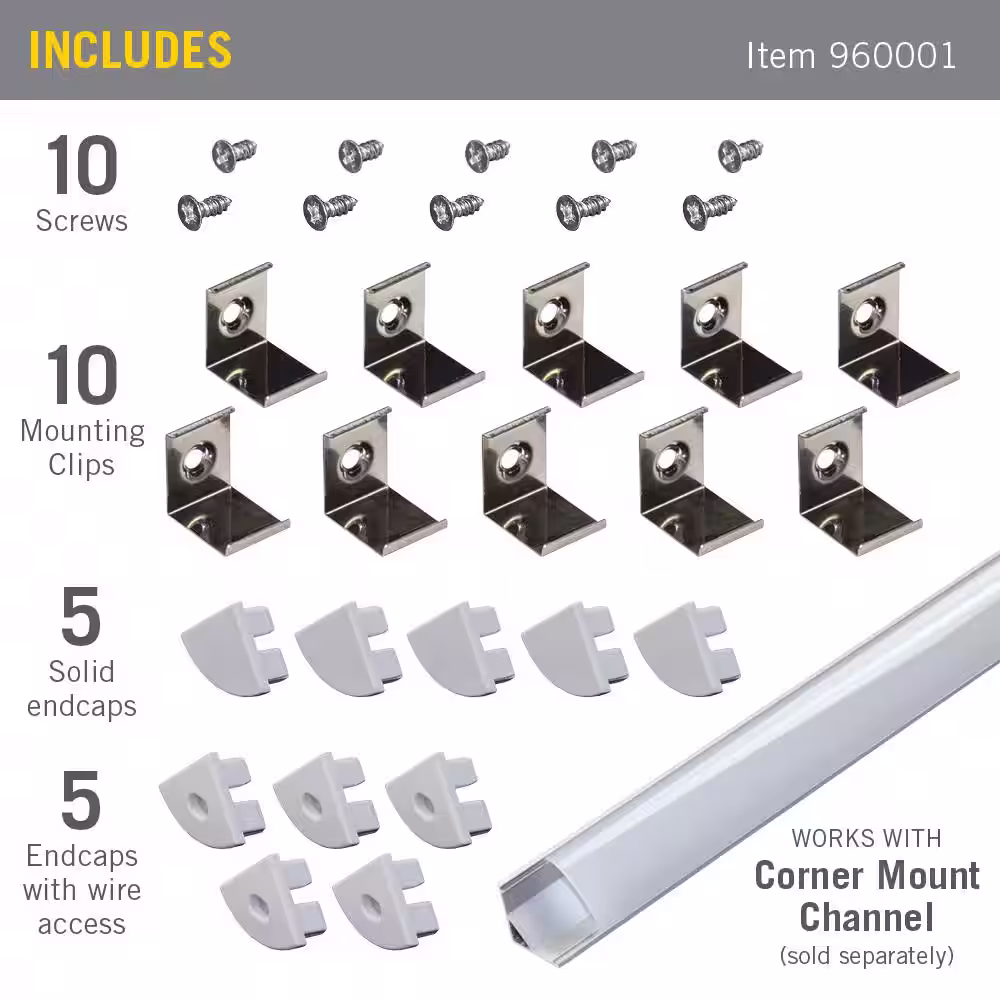 Armacost Lighting Corner Mount Grey Tape Light Channel Accessory Pack LED Mounting Hardware (10-Pack)