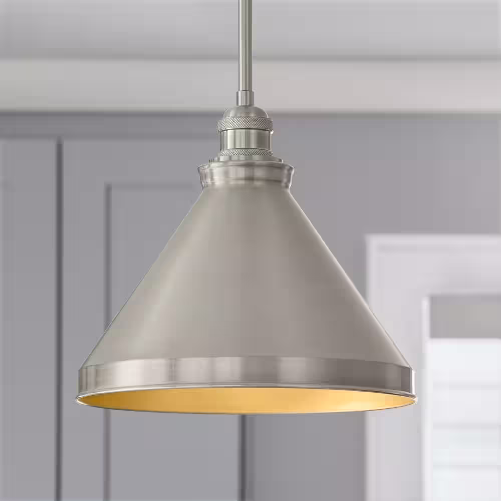 None 2-1/4 in. Large Brushed Nickel Metal Cone Pendant Light Shade