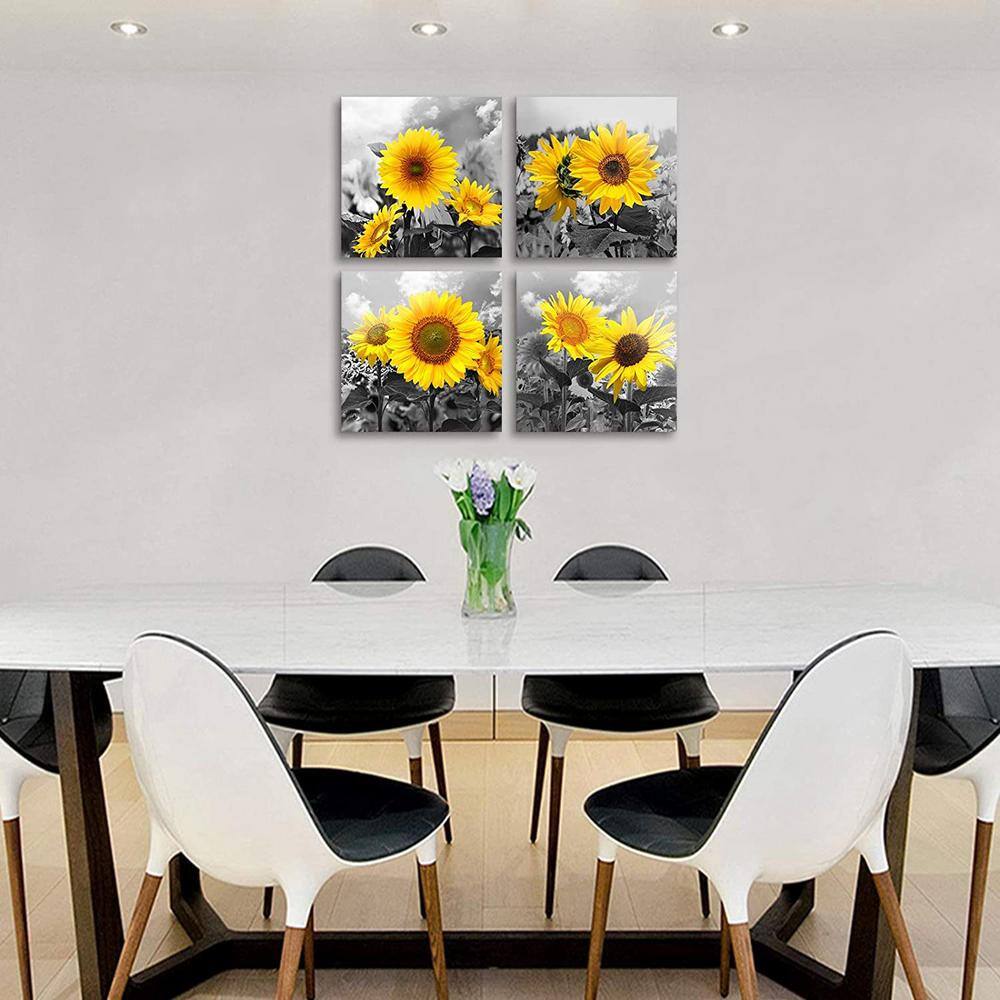 Tatahance Black Background Sunflower Wall Mural Set of 4