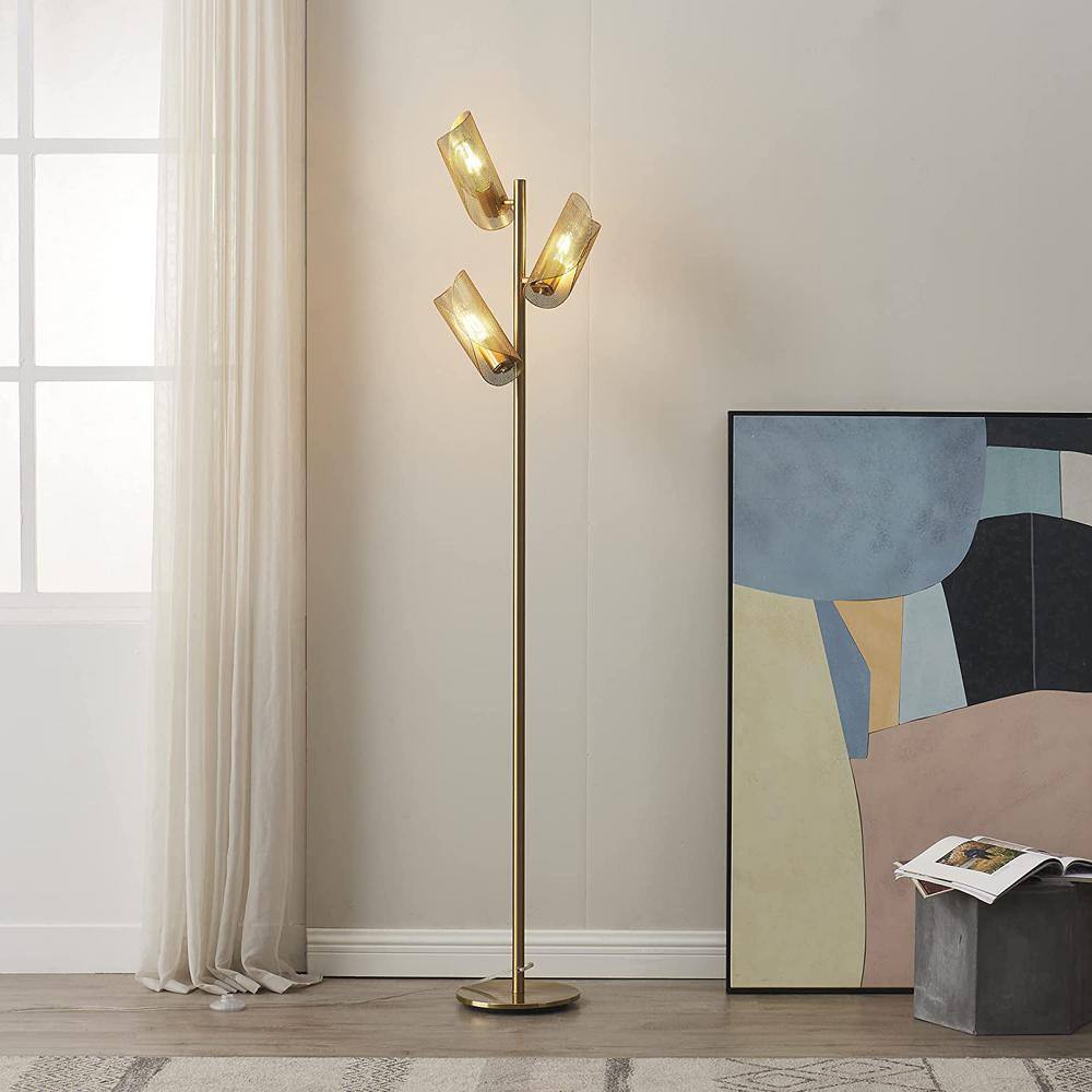 Brightech Lyra 71 in. Brass LED Tree Floor Lamp with 3 Adjustable Light Shades