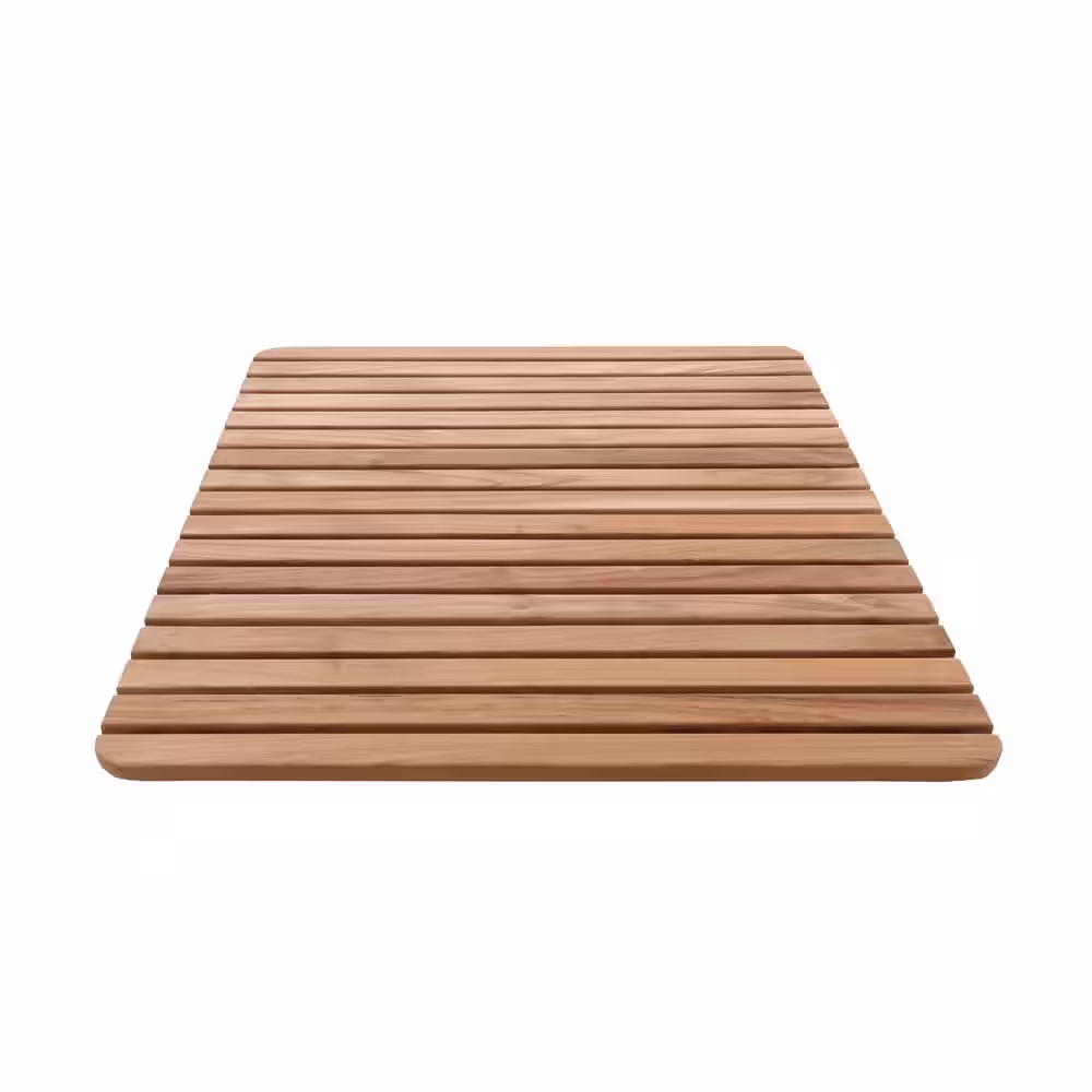 None Nordic Style 24 in. x 24 in. Natural Beige Teak Indoor and Outdoor Shower/Bath Mat