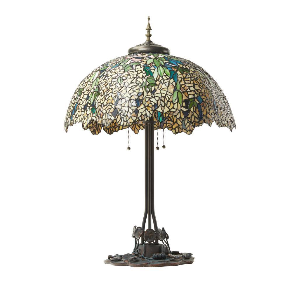 River of Goods Valencia 31 .75 in. Antique Bronze Laburnum Tiffany-Style Stained Glass Table Lamp
