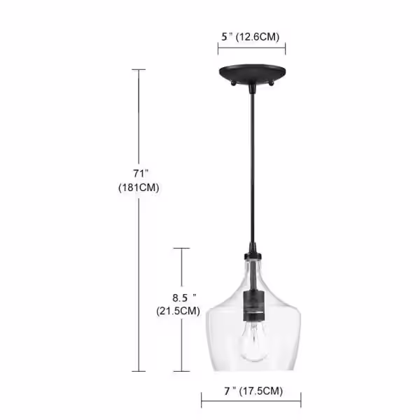 Hukoro 1-Light Kitchen Island Teardrop Clear Glass Pendant with Black