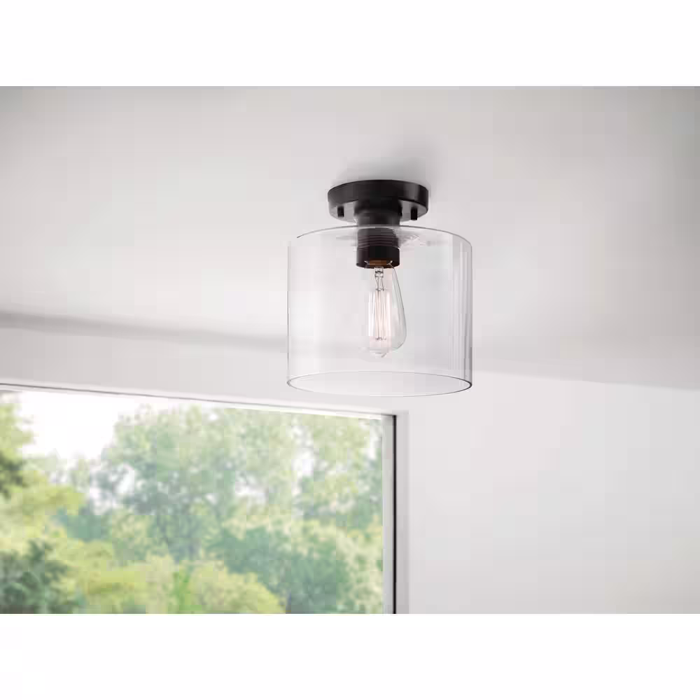 Hampton Bay Westbrook 8 in. 1-Light Matte Black Flush Mount