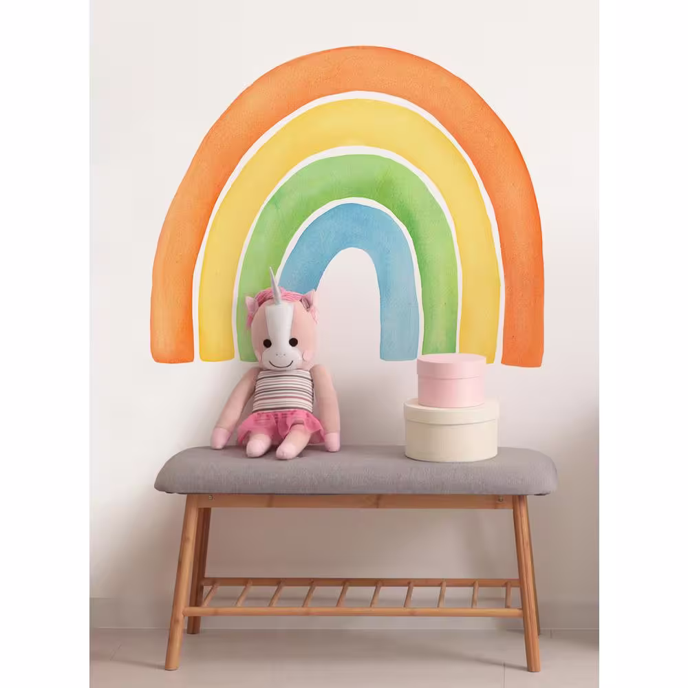 None Small Orange Watercolor Rainbow Peel and Stick Vinyl Wall Sticker