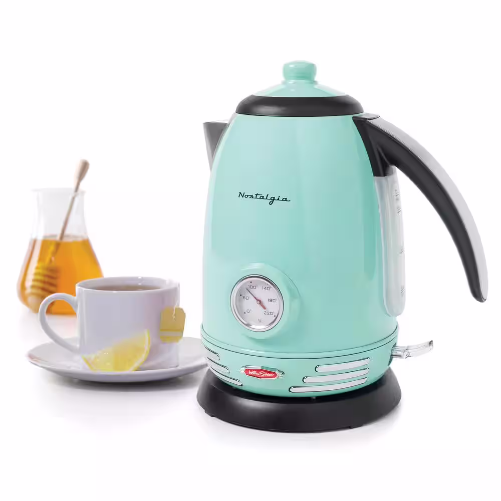 Nostalgia Aqua Retro 1500 W 1.7-Liter Stainless Steel Electric Water Kettle with Strix Thermostat