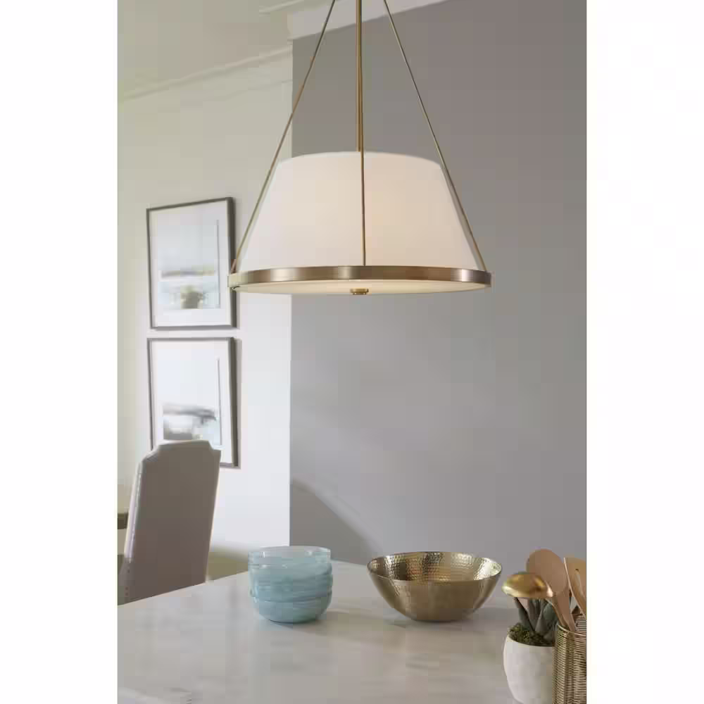Progress Lighting Saffert Collection 22 in. 3-Light Vintage Brass with Clear Glass Shades New Traditional Pendant for Kitchen