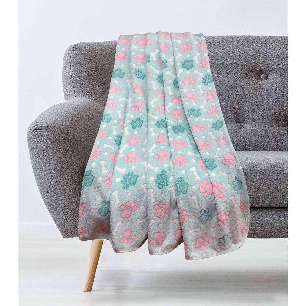 Harper Lane Kids Glow in the Blue Dark Paw and Bones 50 in. x 60 in. Throw