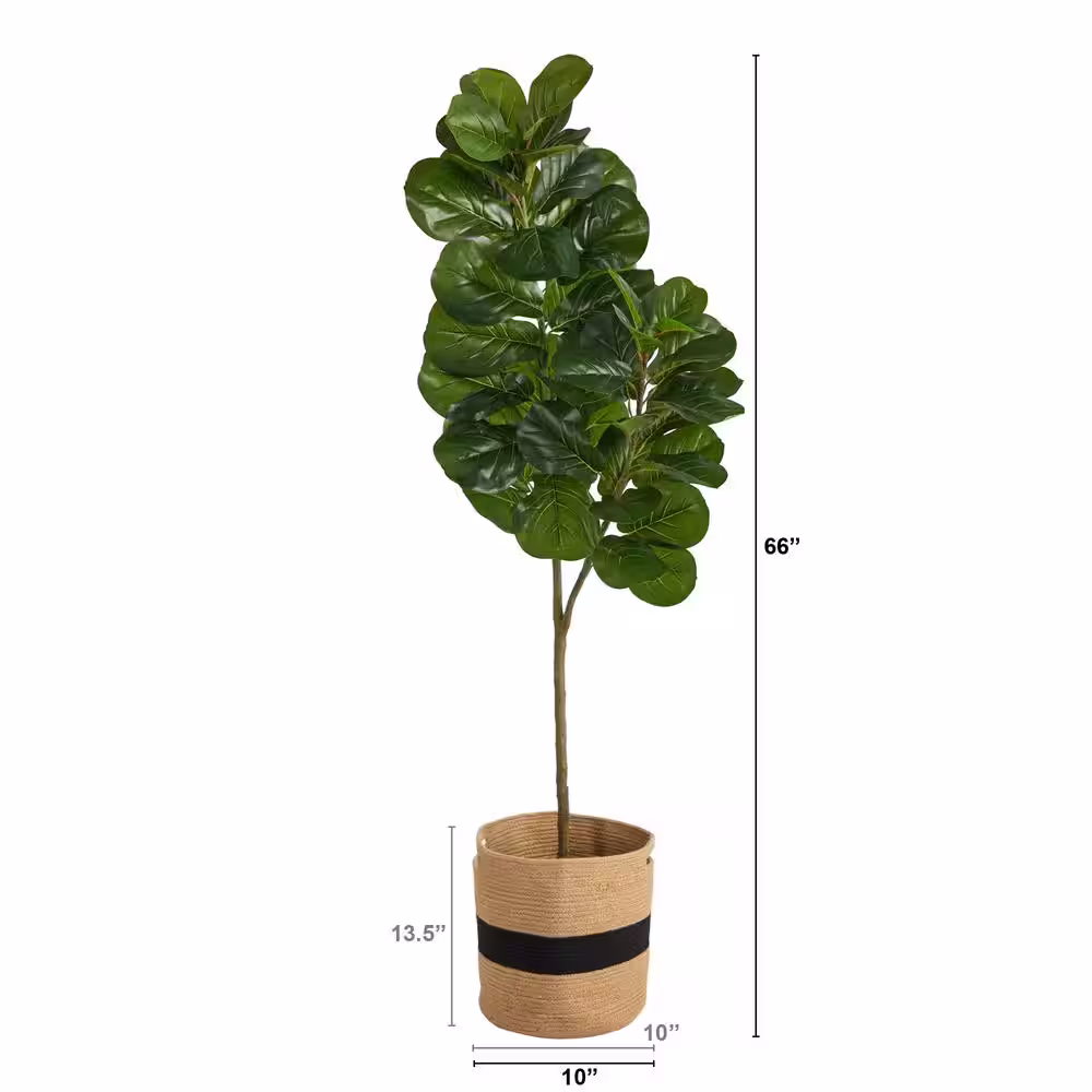 Nearly Natural 5.5 ft. Green Fiddle Leaf Fig Artificial Tree in Handmade Natural Cotton Planter