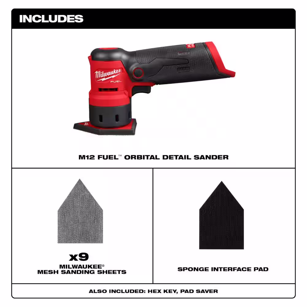 Milwaukee M12 FUEL 12-Volt Lithium-Ion Brushless Cordless Orbital Detail Sander w/XC 4.0 Ah Battery Pack